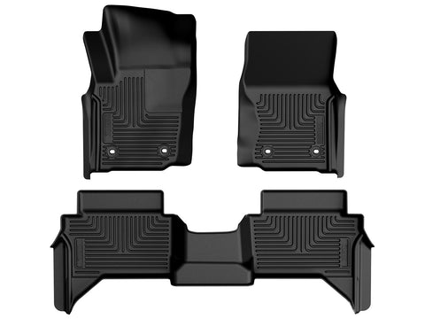 Husky Liners WeatherBeater: three-piece black molded floor liner set (two front liners and one 2nd-row liner) on a white background