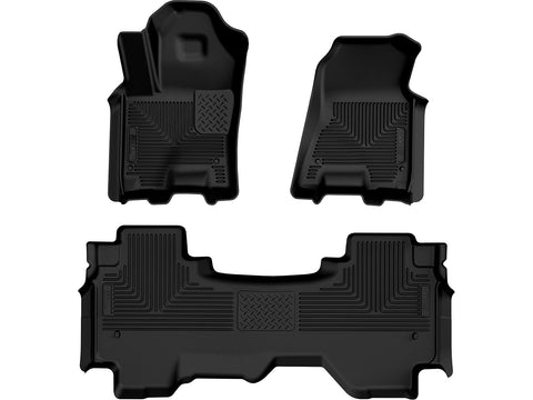 Husky Liners WeatherBeater: three-piece black molded floor liner set (two front liners and one 2nd-row liner) on a white background