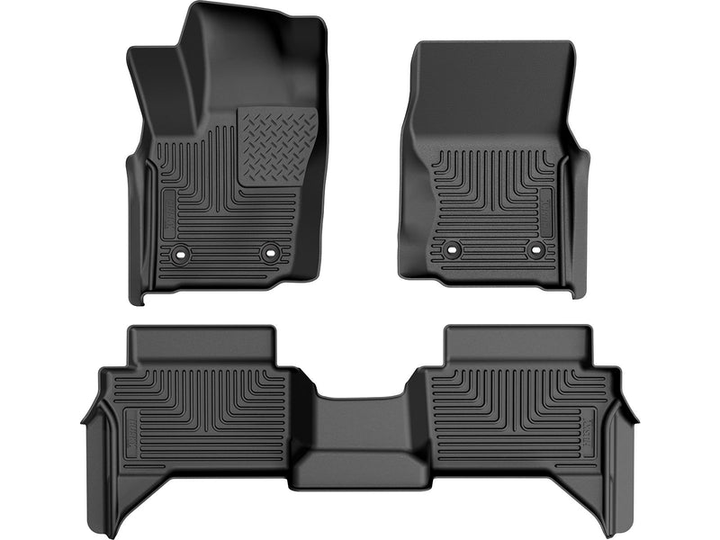 Husky Liners WeatherBeater: three-piece black molded floor liner set (two front liners and one 2nd-row liner) on a white background