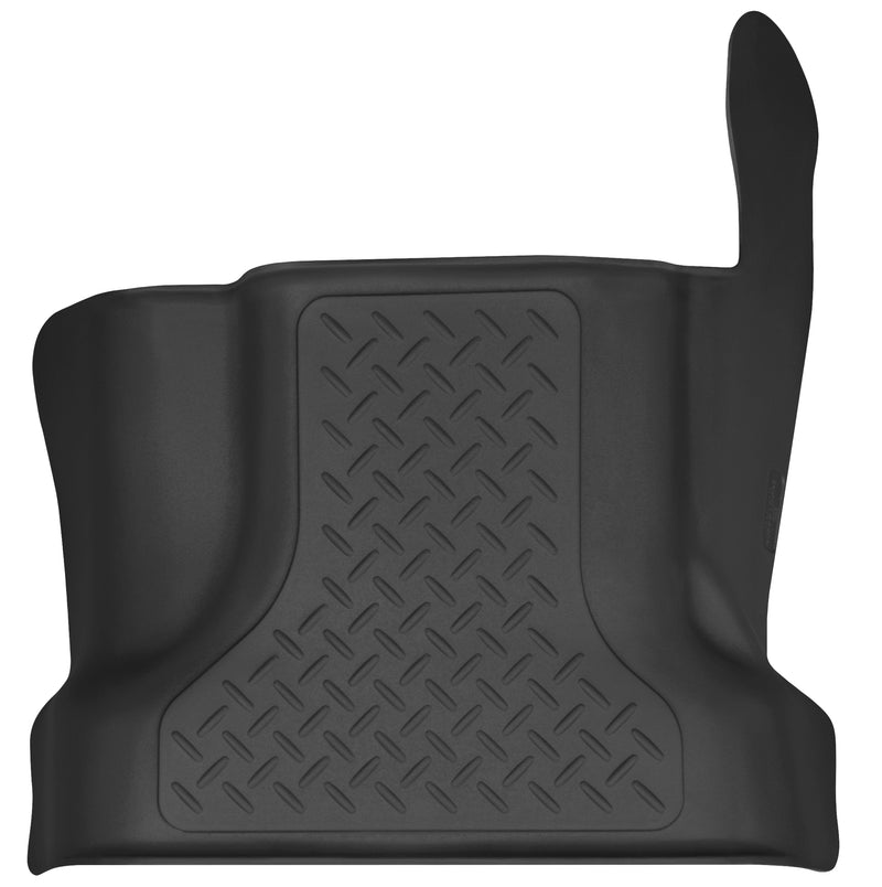 Husky Liners X-act Contour: black molded center hump floor liner with diamond-plate tread, on a white background