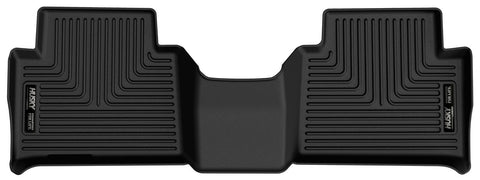 Husky Liners X-act Contour: black molded one-piece 2nd-row floor liner on a white background (representative image; each liner is molded for its own vehicle)