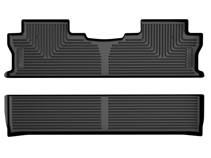 Husky Liners X-act Contour: black rear floor liner and a separate flat full-width liner piece on white