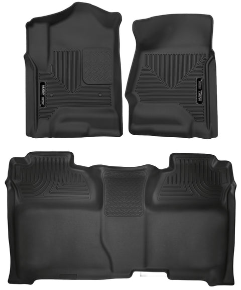 Husky Liners X-act Contour: black X-act Contour pair of front floor liners and a one-piece second-row liner on a white background
