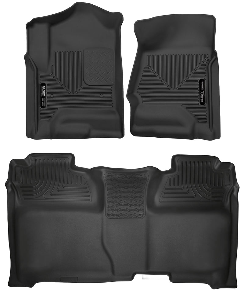 Husky Liners X-act Contour: black X-act Contour pair of front floor liners and a one-piece second-row liner on a white background