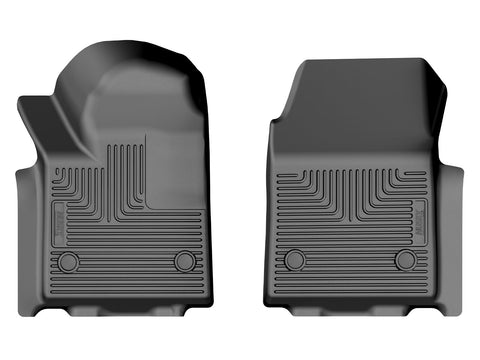 Husky Liners X-act Contour: black X-act Contour pair of front floor liners on a white background (rendered image) (representative image; each liner is molded for its own vehicle)