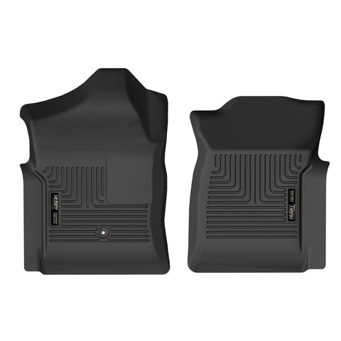 Husky Liners X-act Contour: two black front floor liners on white, driver side with one retention post
