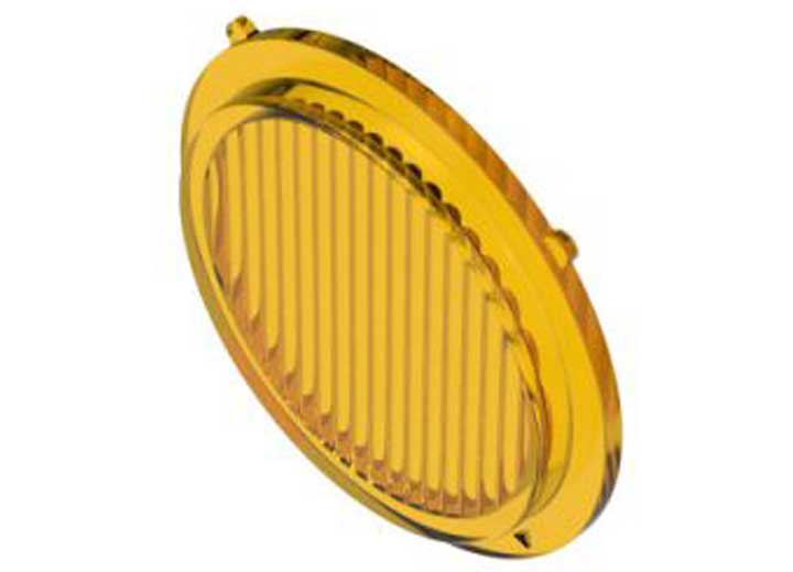 KC HiLiTES FLEX ERA 1 Replacement Lens on a studio background: yellow round FLEX ERA 1 replacement lens with vertical spread beam flutes, angled view on white