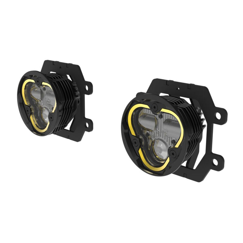 KC HiLiTES FLEX ERA 3 Dual-Mode SAE Fog Light Kit on a studio background: two FLEX ERA 3 fog lights assembled in their Subaru fog pocket brackets