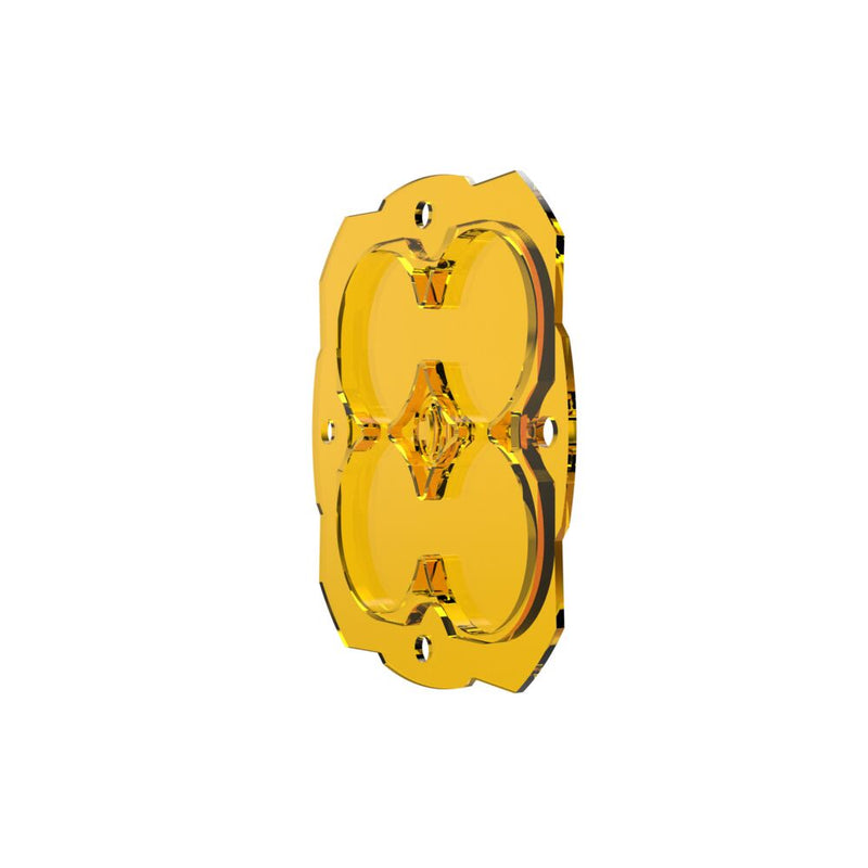KC HiLiTES FLEX ERA 4 Performance Yellow Lens on a studio background: yellow FLEX ERA 4 replacement lens turned to the side on a white background