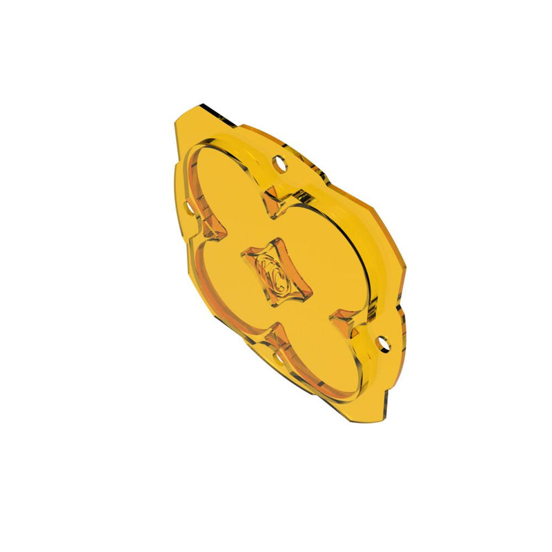 KC HiLiTES FLEX ERA 4 Performance Yellow Lens on a studio background: yellow FLEX ERA 4 replacement lens tilted at an angle on a white background