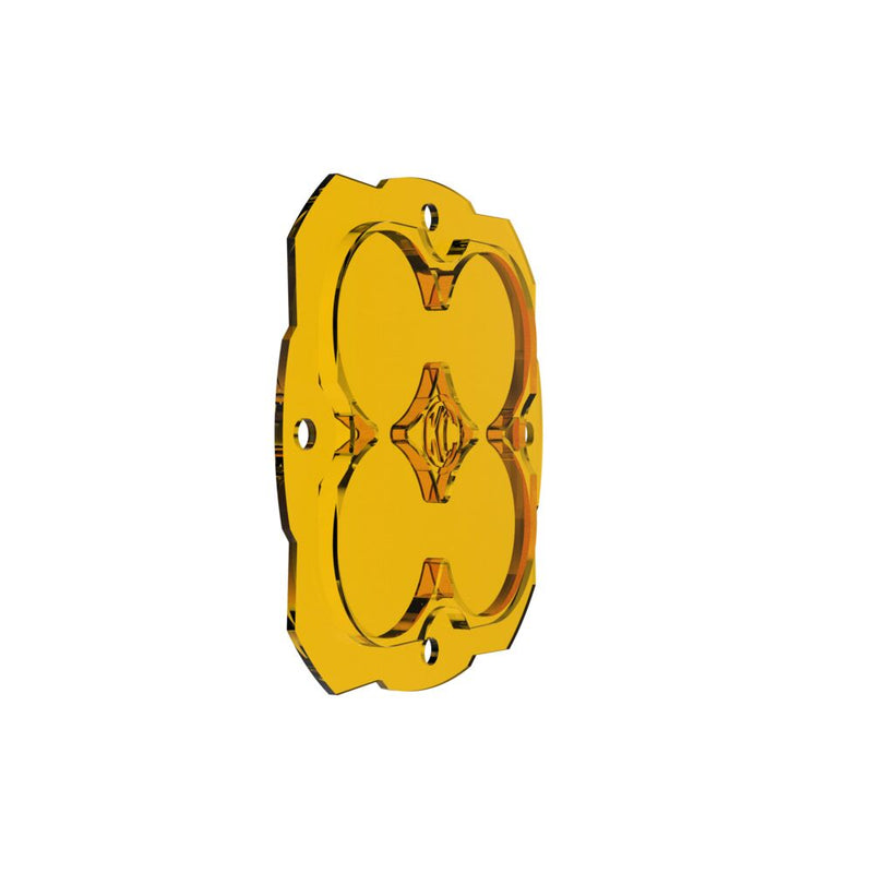 KC HiLiTES FLEX ERA 4 Performance Yellow Lens on a studio background: yellow four-pod FLEX ERA 4 spot beam lens shown at an angle on white background