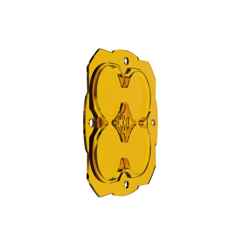 KC HiLiTES FLEX ERA 4 Performance Yellow Lens on a studio background: yellow four-pod FLEX ERA 4 spot beam lens shown at a steep angle on white background