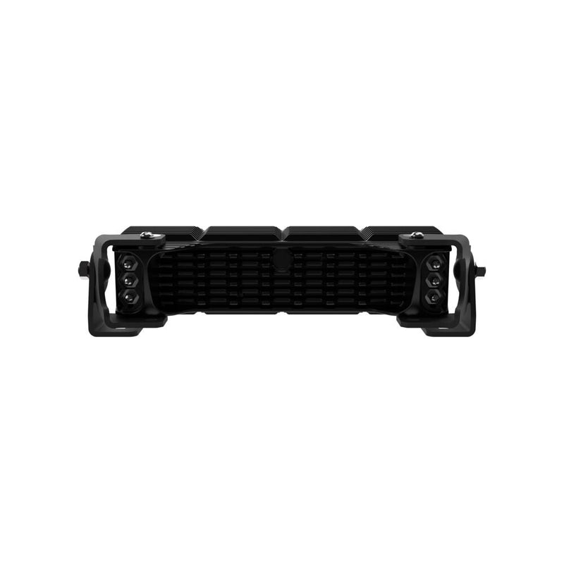 Close-up of the KC HiLiTES FLEX ERA LED Light Bar Master Kit: rear view of a four-module KC FLEX ERA LED light bar showing the finned housing and end brackets