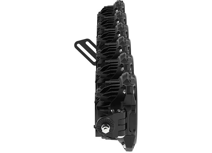KC HiLiTES Gravity Titan LED Light Bar on a studio background: black Gravity Titan LED light bar seen from the end, showing six heads and a mounting tab, on white