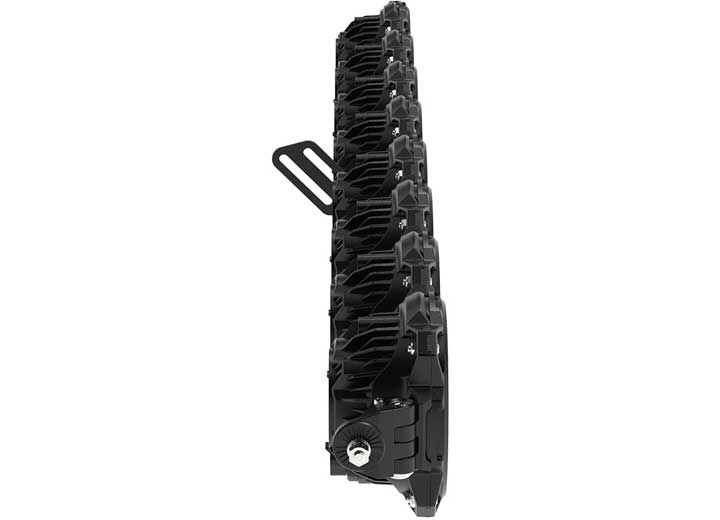 KC HiLiTES Gravity Titan LED Light Bar on a studio background: black Gravity Titan LED light bar seen from the end, showing eight heads and a mounting tab, on white