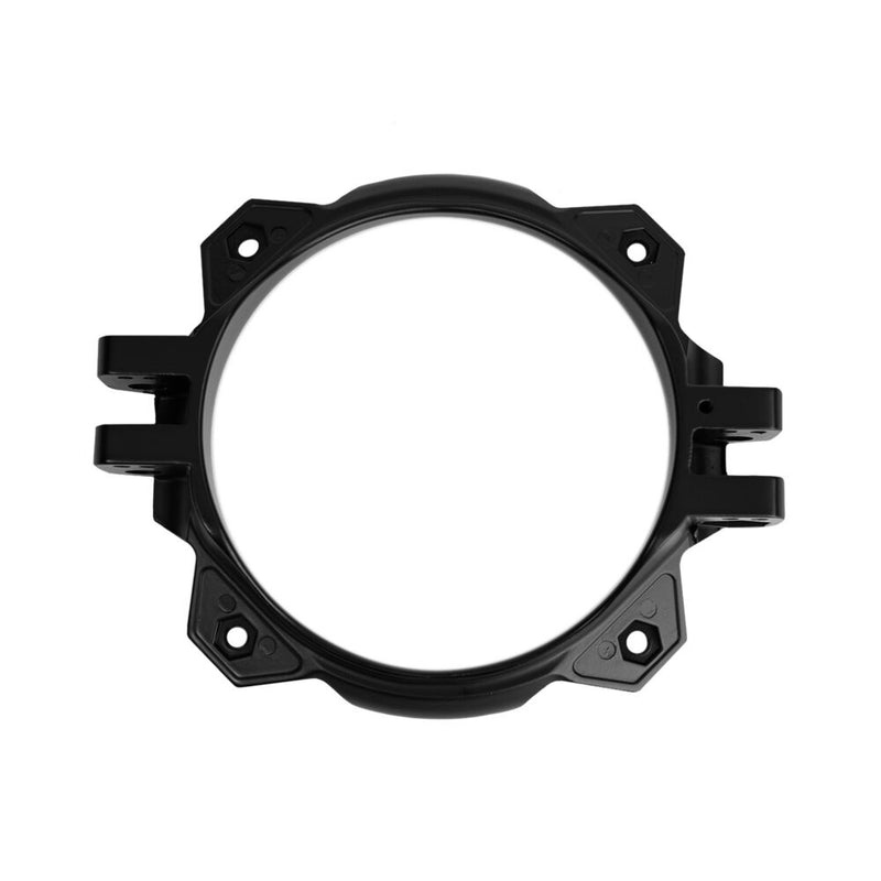 KC HiLiTES Gravity Titan & Pro6 Light Bar Rear Light Ring on a studio background: angled view of a black round mounting ring with bolt tabs and side clamps