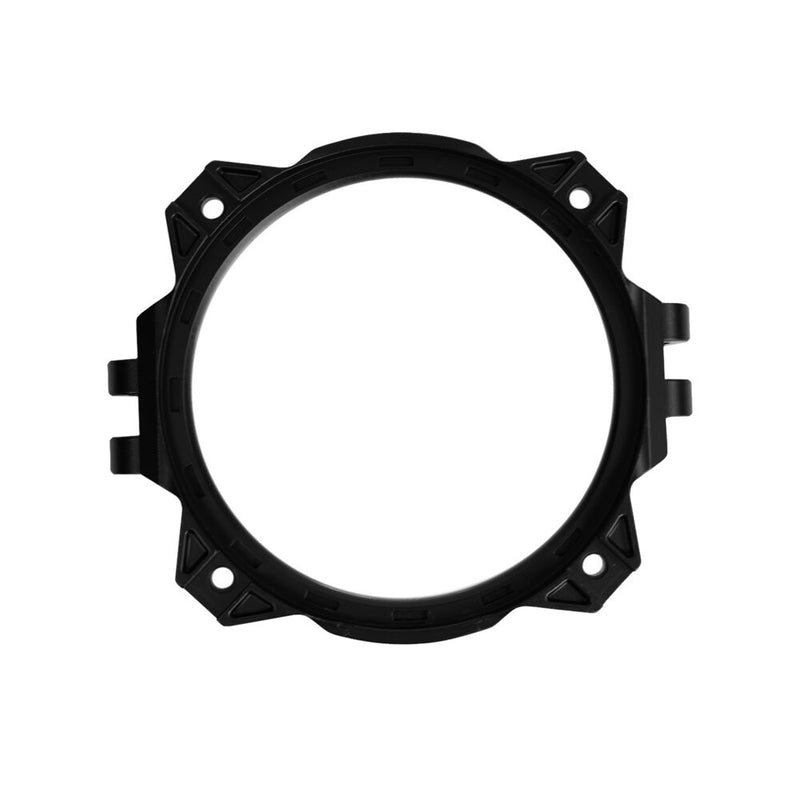 KC HiLiTES Gravity Titan & Pro6 Light Bar Rear Light Ring on a studio background: black round mounting ring with four bolt tabs and side clamps on a white background