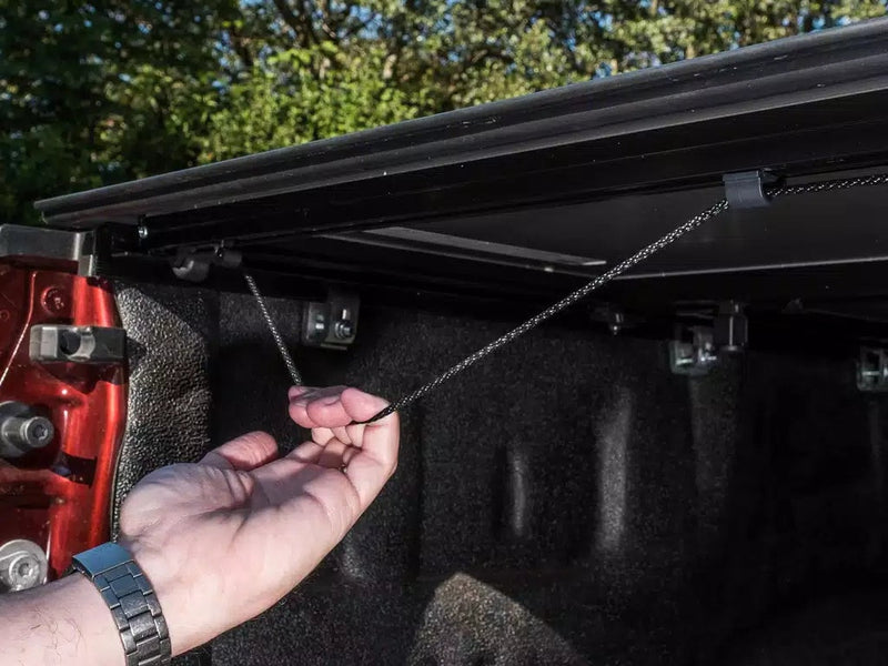 LOMAX Hard Tri-Fold Tonneau Cover for 2022-2026 Toyota Tundra (6'7" Bed, with Deck Rail System / Urethane Aluminum), view 18