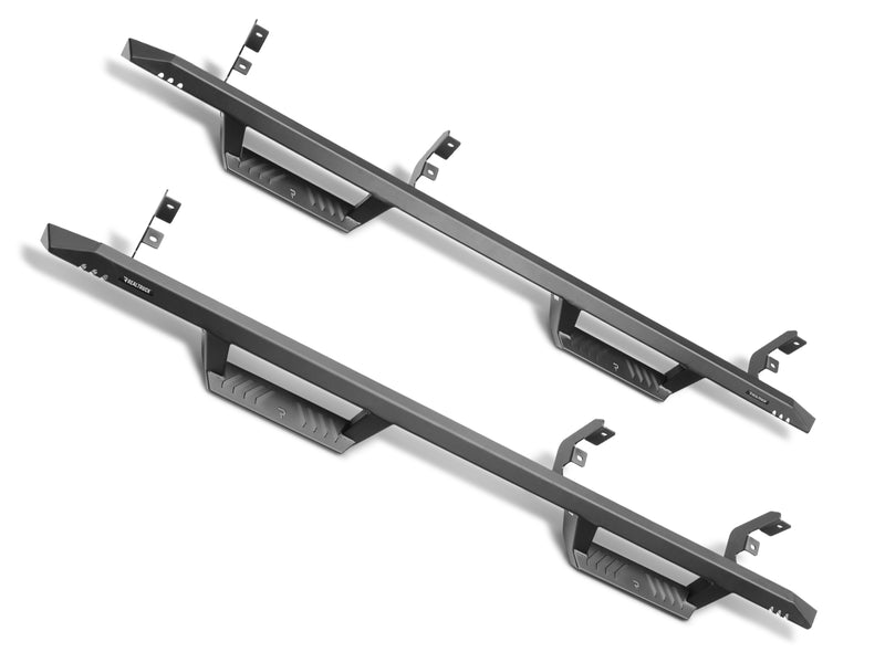 N-Fab EpYx nerf steps in textured black, pair on white, brackets vary by vehicle