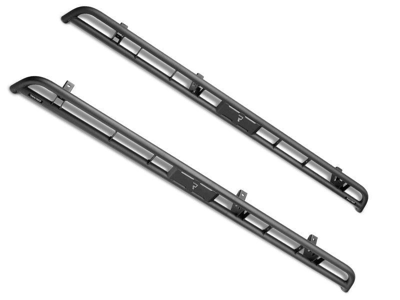 N-Fab RKR Rails in textured black, pair on white, brackets vary by vehicle