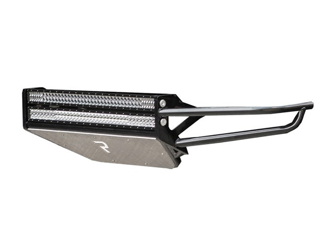N-Fab RSP pre-runner front bumper in gloss black, complete unit on white, shown with an LED light bar (not included)