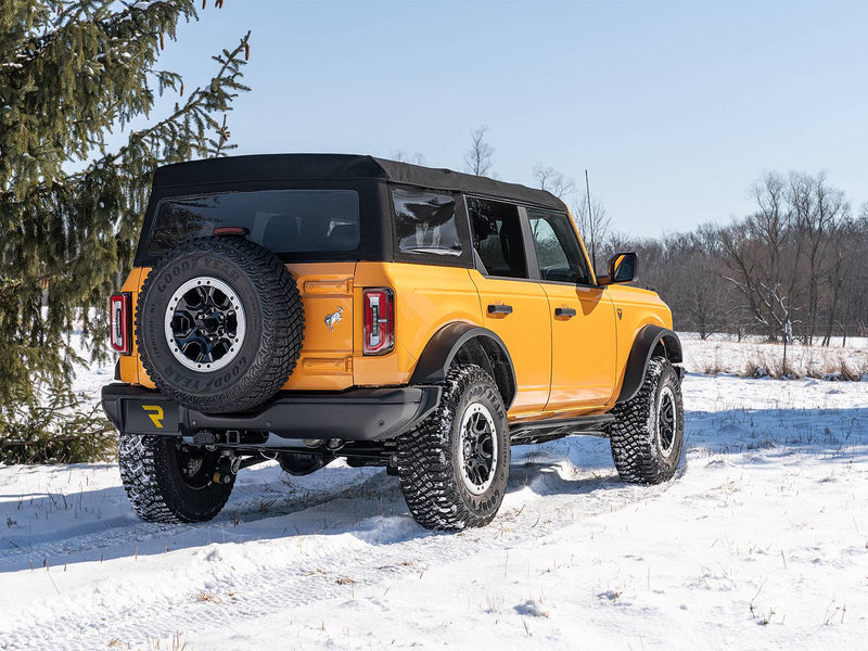 N-Fab TrailSlider step system in textured black, installed, vehicle seen, shown with a rear bumper (not included)