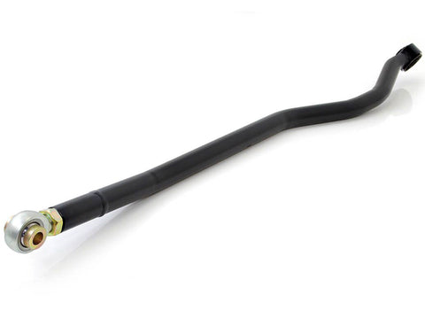 ReadyLIFT Front Adjustable Heavy Duty Track Bar, on a studio background: black steel adjustable track bar with threaded rod end