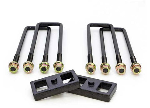 ReadyLIFT Block Kit, full kit on a studio background: two short black rear blocks with four U-bolts and nuts on white