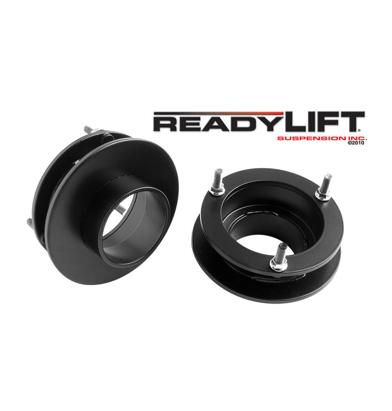 ReadyLIFT Leveling Kit, full kit on a studio background: pair of black coil spacers with studs under a ReadyLIFT logo on white