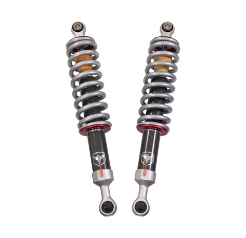 ReadyLIFT Premium Falcon 2.1 Standalone Front Set, full kit on a studio background: pair of Falcon 2.1 coilovers with gray springs and red collars on white