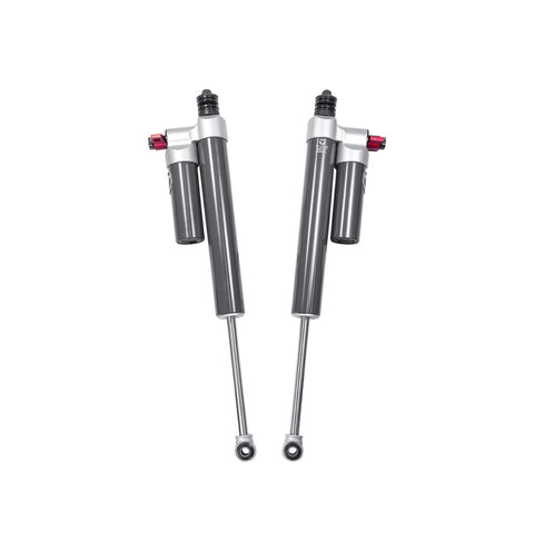 ReadyLIFT Premium Falcon 3.3 Standalone Front Pair, full kit on a studio background: two Falcon 3.3 shocks with piggyback reservoirs and red adjusters, angled on white