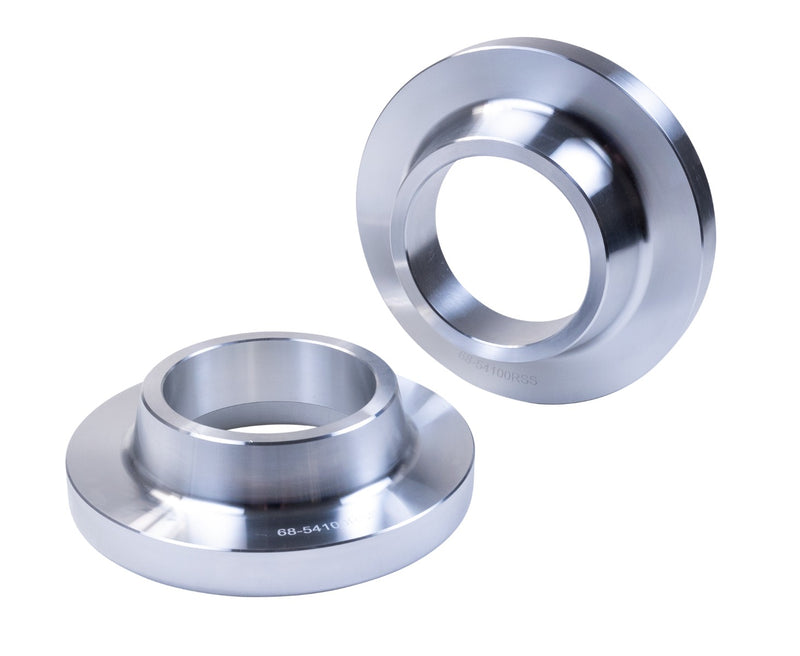 ReadyLIFT Spacer Kit, full kit on a studio background: two machined aluminum 1" rear coil spacers on white