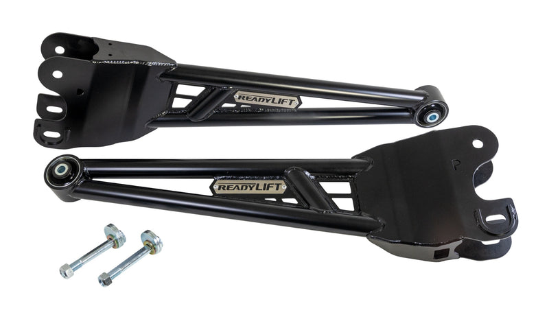 ReadyLIFT Tubular Radius Arm Kit, full kit on a studio background: pair of black ReadyLIFT tubular radius arms with cam bolts on white
