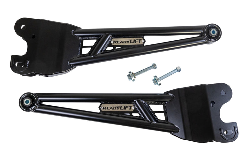 ReadyLIFT Tubular Radius Arm Kit, full kit on a studio background: pair of black ReadyLIFT tubular radius arms with cam bolts on white