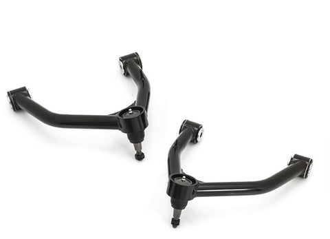 ReadyLIFT Tubular Upper Control Arm Kit, full kit on a studio background: two black tubular upper control arms with ball joints on a white background