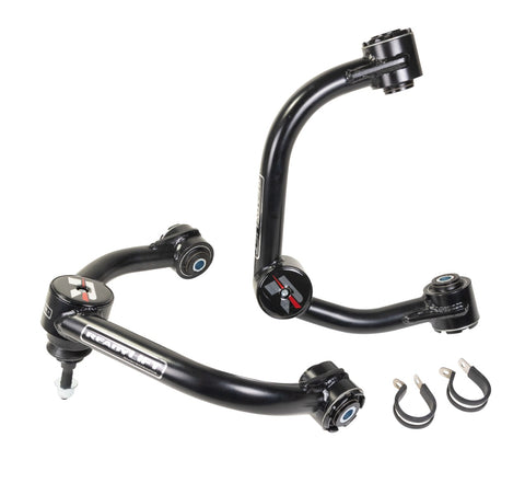 ReadyLIFT Upper Control Arms, full kit on a studio background: two black ReadyLIFT tubular upper control arms with line clamps and washers on white