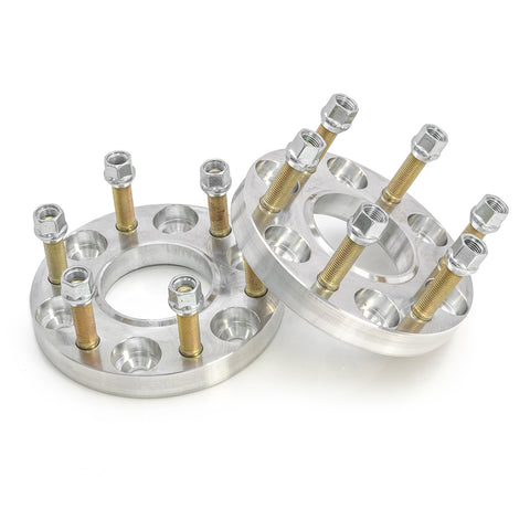 ReadyLIFT Wheel Spacers, full kit on a studio background: two machined aluminum wheel spacers with gold studs and lug nuts on white