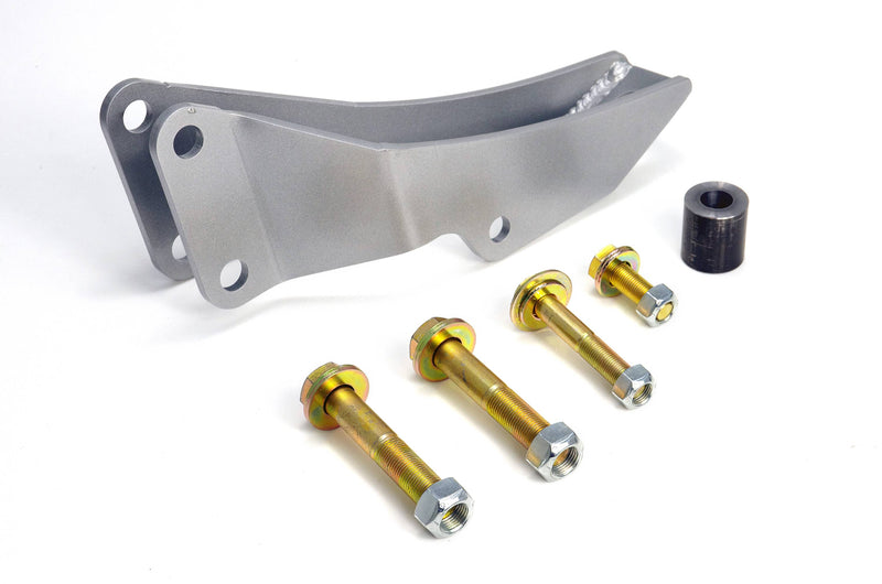 ReadyLIFT track bar part: a silver track bar relocation bracket with four bolts and a spacer on white