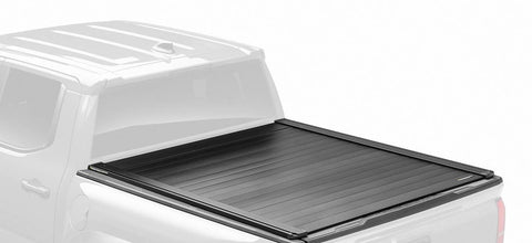 Retrax PowertraxPRO XR cover closed on a ghosted pickup, product in full color with the raised T-slot rails visible