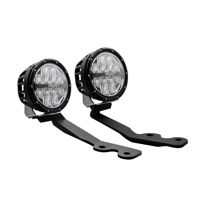 Rigid 360-Series 6" Drive A-Pillar Light Kit on a studio background: two black round 360-Series LED lights mounted on black A-pillar brackets, shown on white