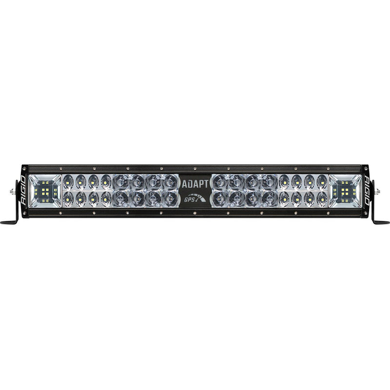 Rigid Adapt E-Series 20" on a studio background: A Rigid Adapt E-Series 20" light bar with rows of LED optics and end brackets on a white background