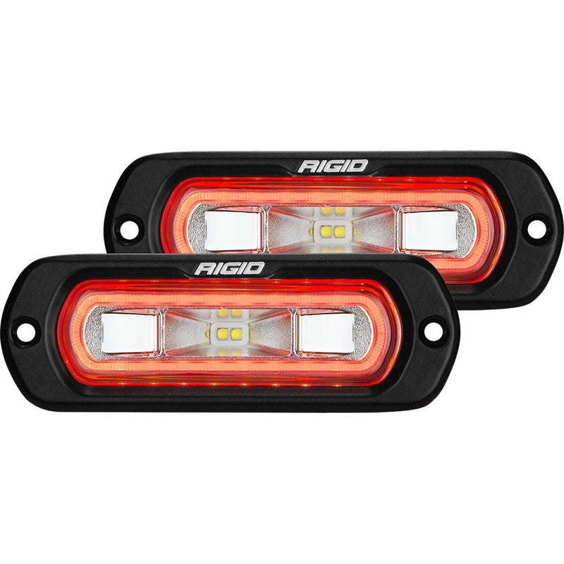 Rigid ARB Rear Bumper SR-L Light Kit on a studio background: two black flush-mount LED lights with clear centers and red halo rings shown on white