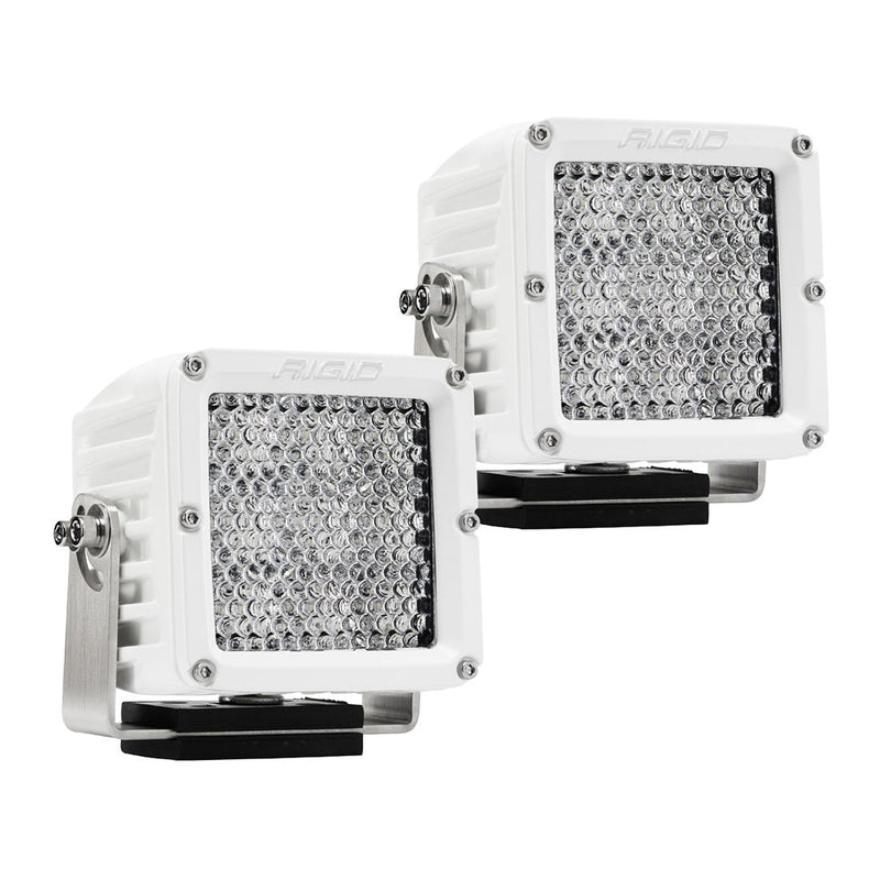 Rigid D-XL PRO White Pods Pair: two white-housing D-XL cube lights with frosted diffused lenses on white mounting brackets against white