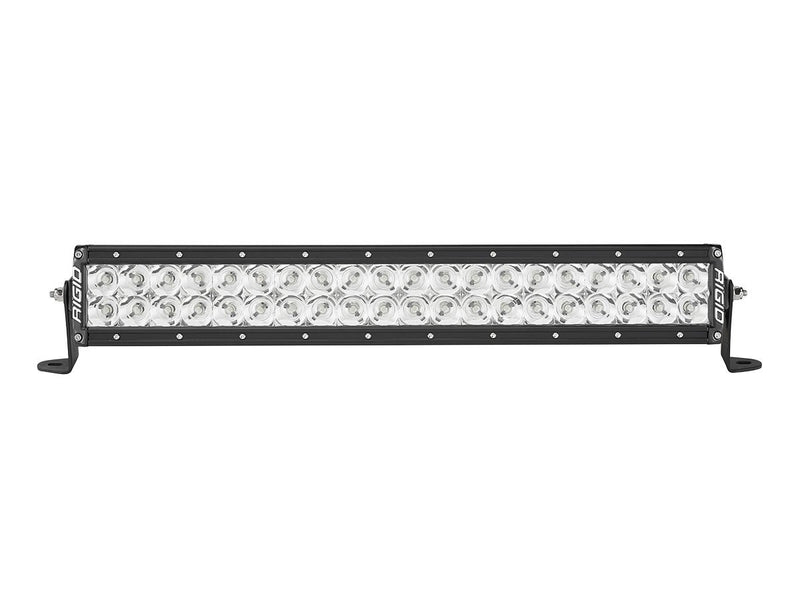 Rigid E-Series PRO 20" on a studio background: A black 20" E-Series PRO flood light bar with end brackets on a white background