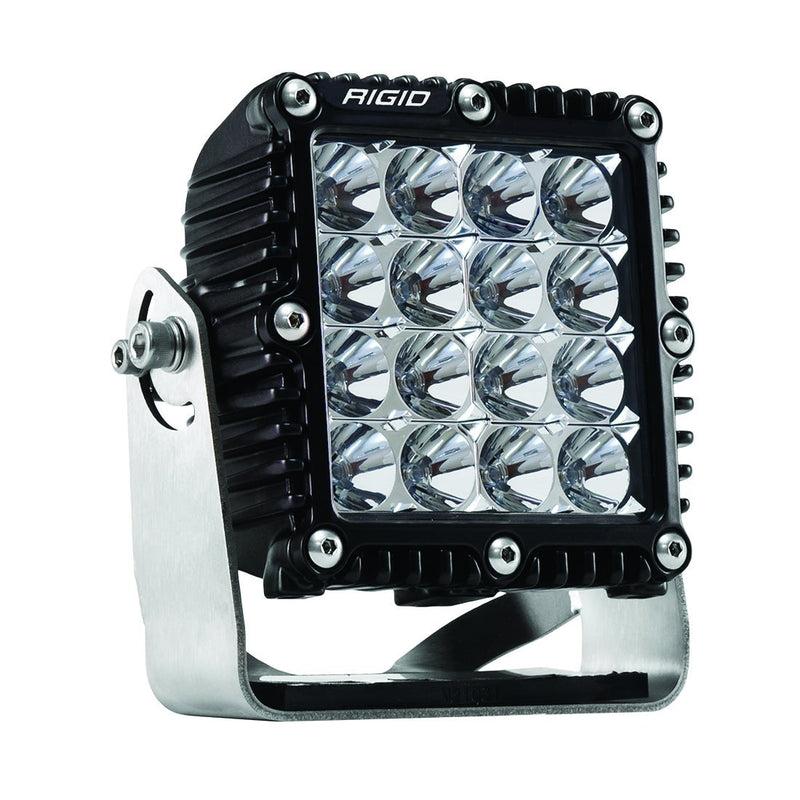 Rigid Q-Series PRO Pod on a studio background: black Q-Series PRO square pod with spot reflector optics on a stainless bracket, three-quarter view