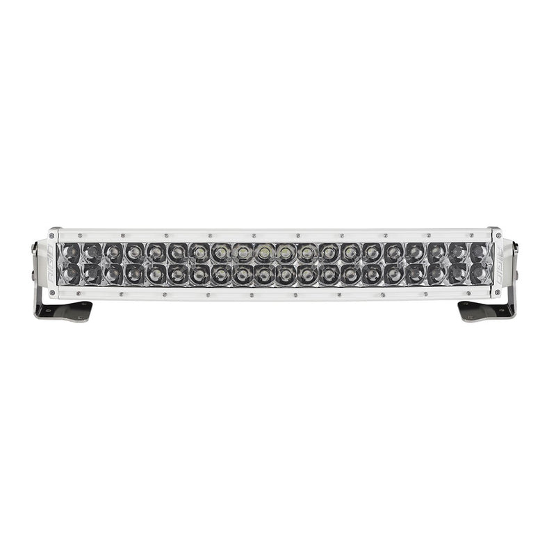 Rigid RDS-Series PRO 20" Spot White on a studio background: front view of a white-housing RDS-Series PRO LED light bar with two rows of spot optics and black feet on white