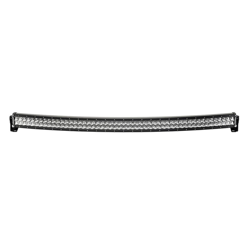 Rigid RDS-Series PRO 54" Spot on a studio background: front view of a very long black curved RDS-Series PRO LED light bar with dual-row spot optics on white