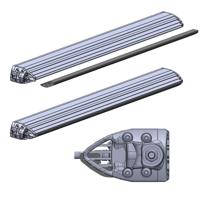 Rigid Roof Line Mount Kit for SR-Series: gray 3D render of two long roof-line mount rails and the roof clip assembly