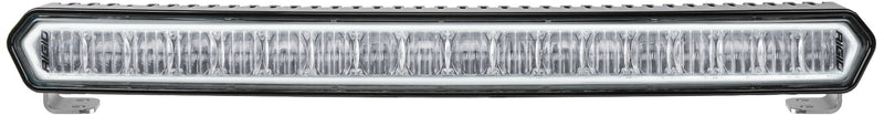 Rigid SR-L Series Marine 20" Bar with White Halo: a black-housing 20" single-row LED bar with a white halo ring, front view on white