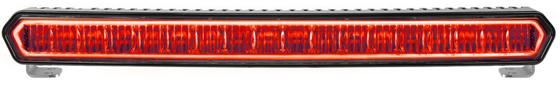 Rigid SR-L Series Marine 20" Bar with Red Halo: a black-housing 20" single-row LED bar with its halo ring lit red, front view on white